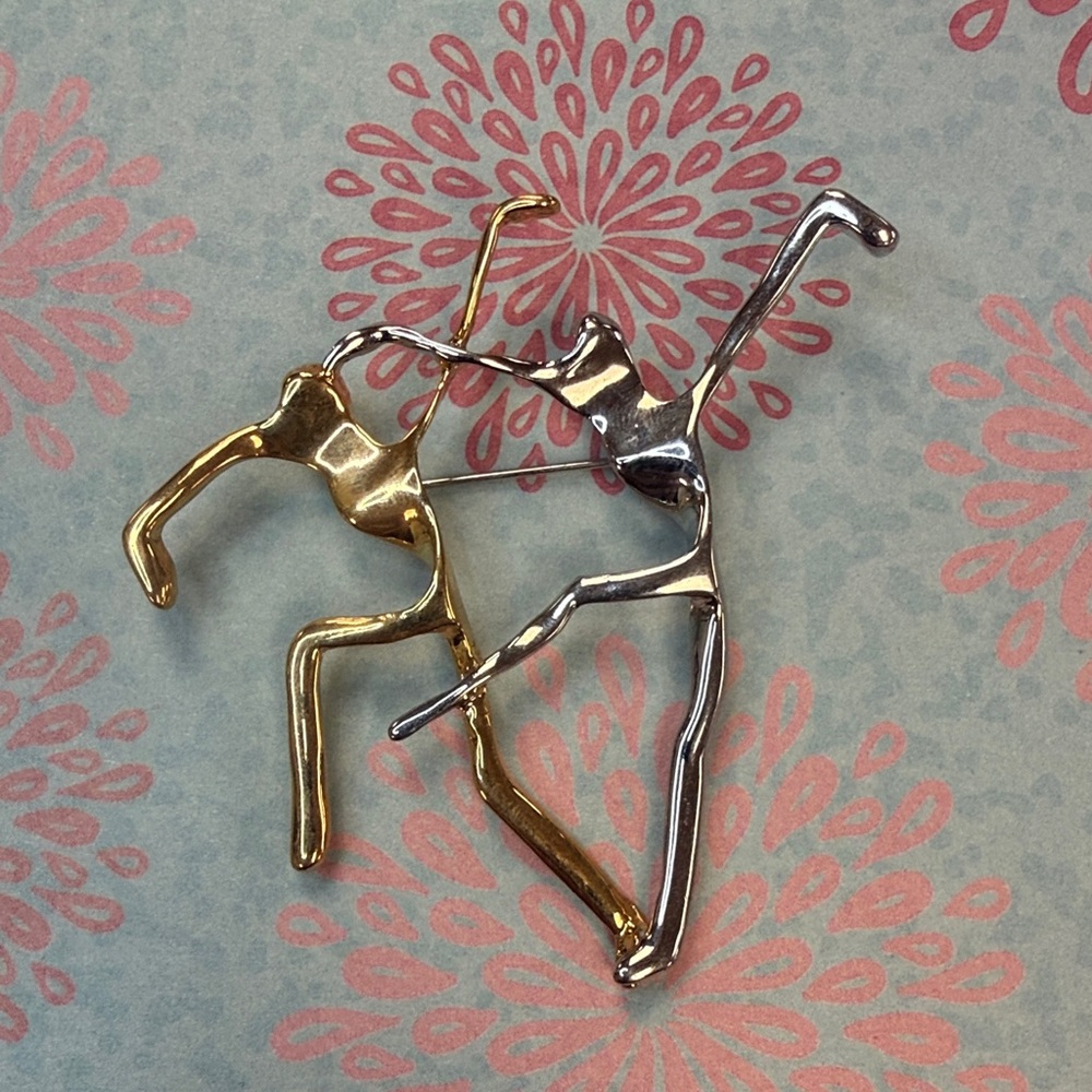 Dancer Silhouette Brooch - Two-Tone Gold & Silver